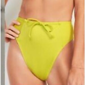 NWT Tie Up French Cut High Waisted Lime Yellow Bikini Bottom XS
